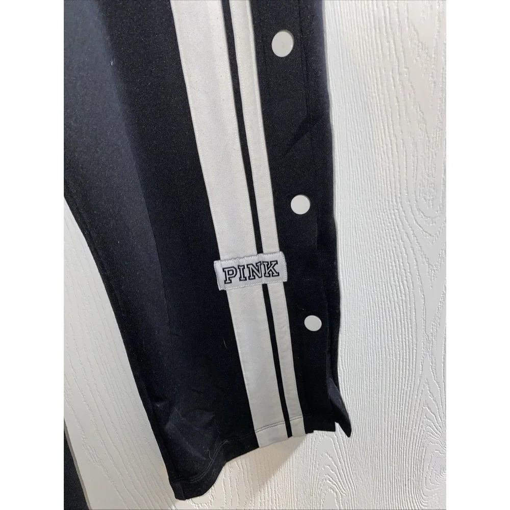 Victoria Secret PINK Black And White Snap‎ Bottom Track Pants XS Sport Y2K